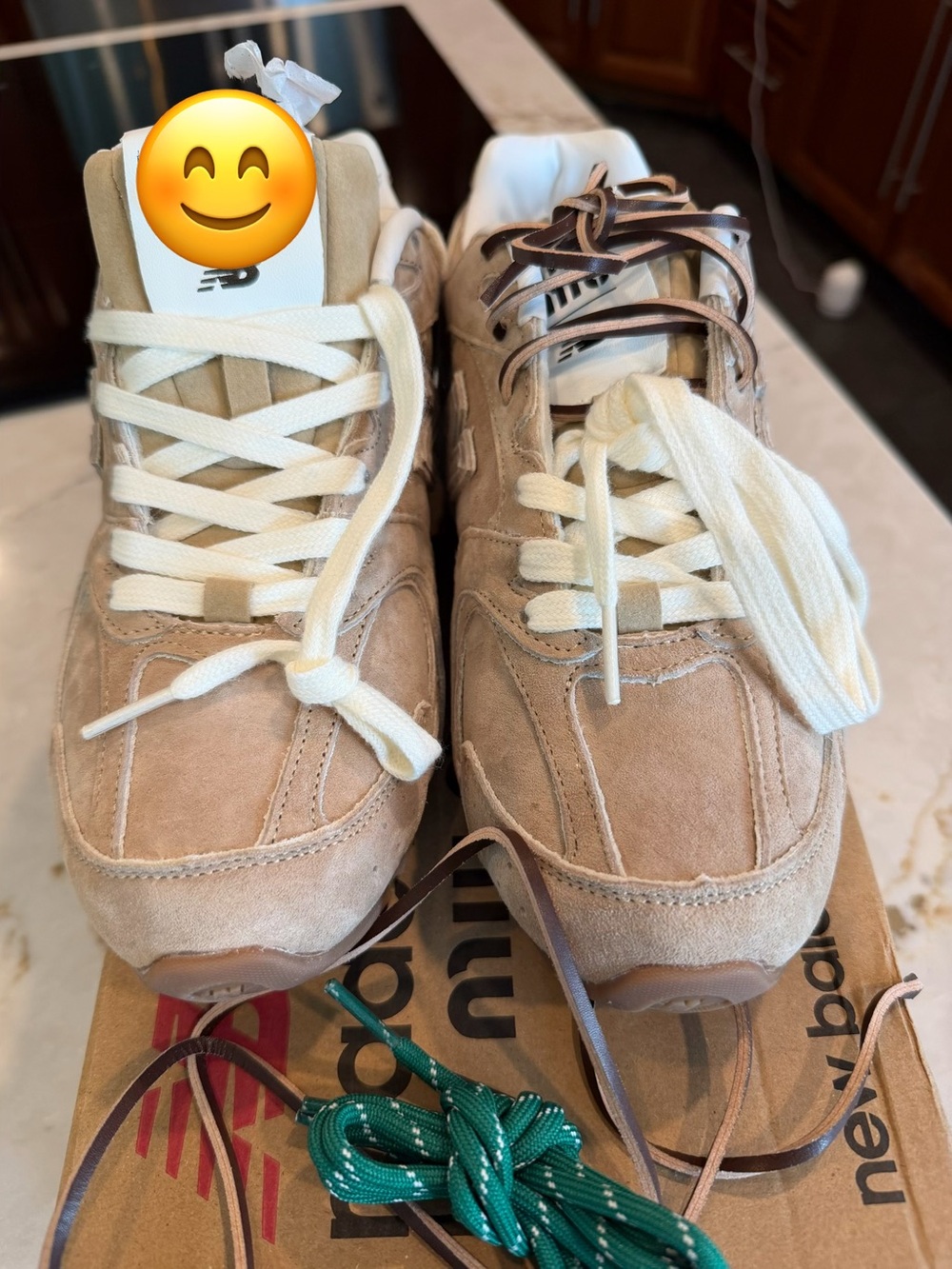 New Balance Beige Suede Women's Sneakers with Cream Laces